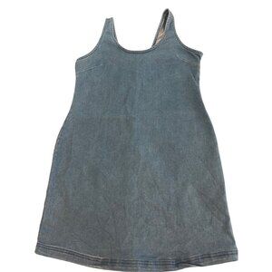 New Look Blue Denim Bodycon Dress Fitted Sleeveless Back Zip Slit Size Large